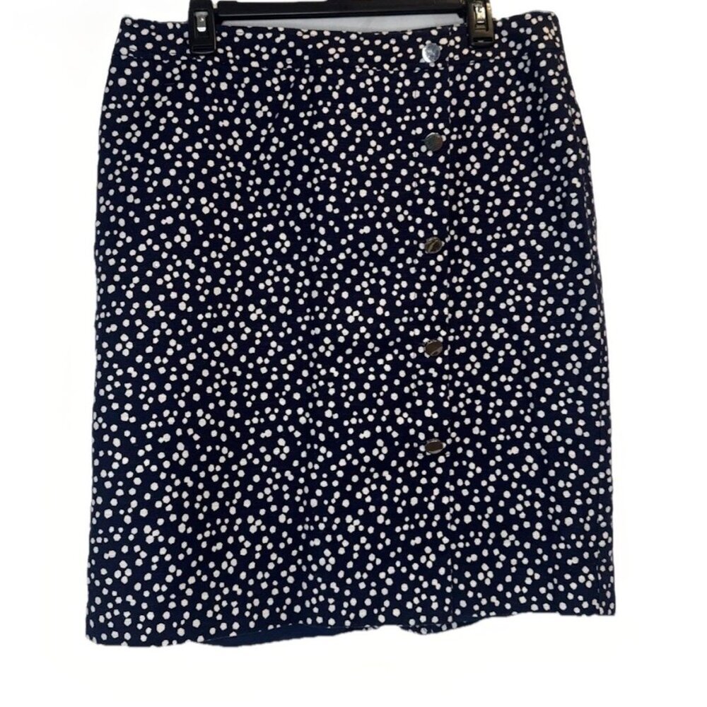 Talbots Womens Blue White Polka Dot Knee Length Lined Back Zip Pencil Skirt 14